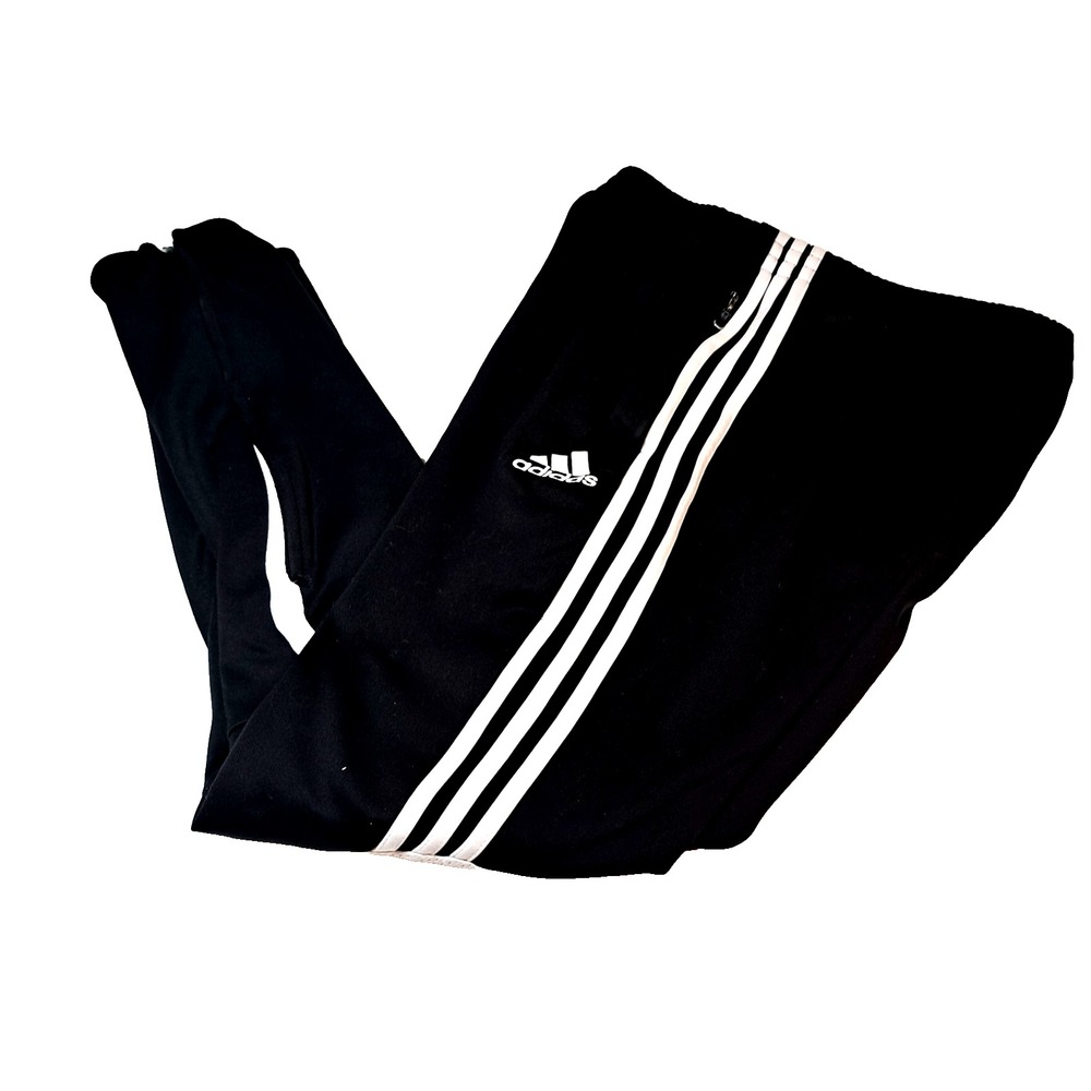 Adidas Trio Training Pants Boys M Black White 3-Stripe Athletic Joggers Clima365